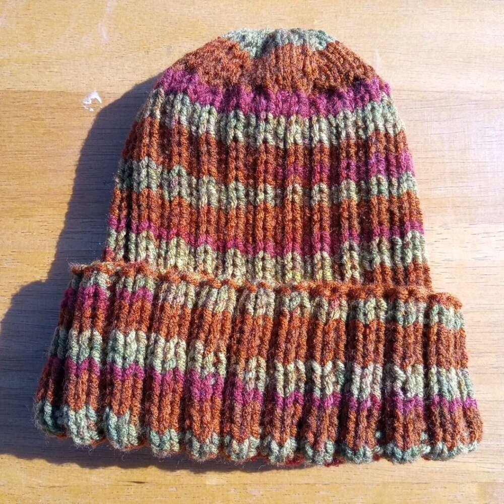 Mens Hipster Wide Cuff Beanie Hat Hand Knit Rib Acrylic Sailor Womens Autumn - Picture 7 of 11